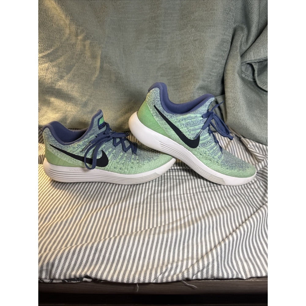 Nike Lunarepic Low Flyknit 2 Running Shoes Electro Green Blue Moon Size 9 - Picture 2 of 9